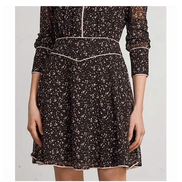 All Saints ‘Kay Pepper’ Black Micro Floral Print Dress - high neck -US8 long sle - Picture 5 of 6